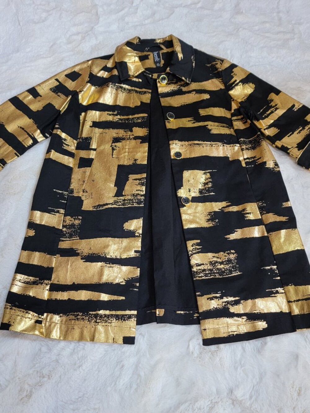 Berek Gold & Black Graphic Brush Painted Jacket — Size M (Like New)